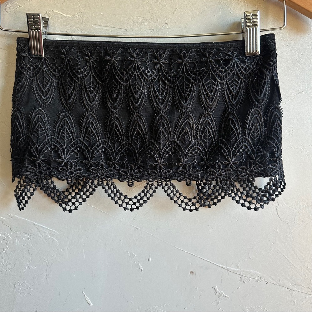 Black Lace Corset Style Crop Top Sheer Goth Coquette Y2K Whimsigoth Sz S
